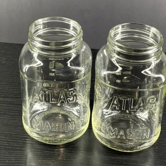 Vintage Atlas Mason Clear Glass Jars With Embossed Measurements & Branding - Set - Picture 1 of 4
